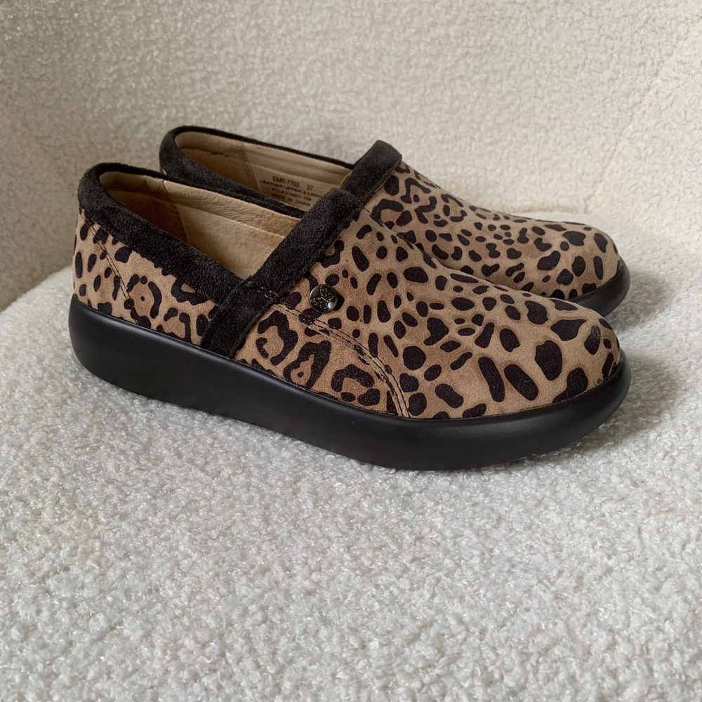Alegria Emry Leopard Savage Shoes EMR-7703 Suede Leather Upper Slip On Size 37